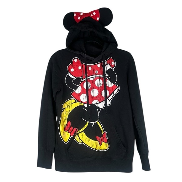 Disney Parks Black Red Minnie Mouse Long Sleeve Hoodie Sweatshirt Size Small - Picture 1 of 6
